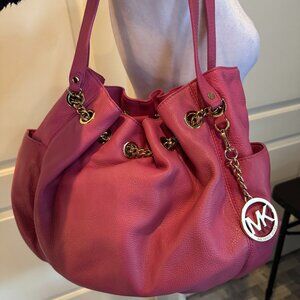 Michael Kors Leather Hobo Bag, Dark Pink, Large